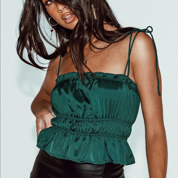 Princess Polly Tops - Princess Polly Forest Green Satin Style Top